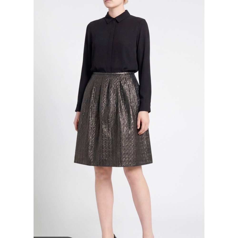 Etro Metallic Crinkled Wool Blend Jacquard ALine Skirt Silver/Black Sz 40/US 4